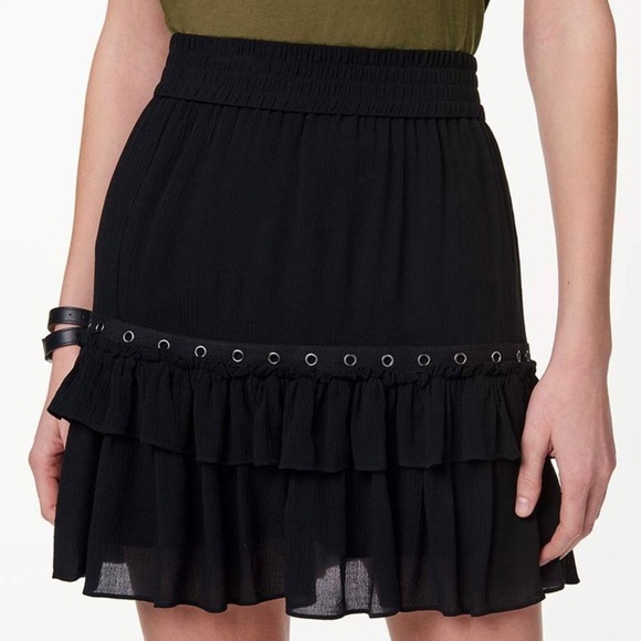 NEW Rebecca Minkoff Sydney Black Grommet Tiered Ruffle Mini Skirt - Picture 5 of 6